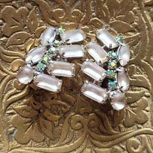 Vintage Continental Rhinestones Clip On Earrings